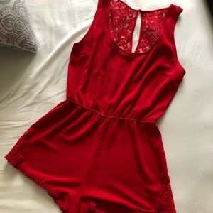 Red lace romper